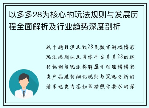 以多多28为核心的玩法规则与发展历程全面解析及行业趋势深度剖析